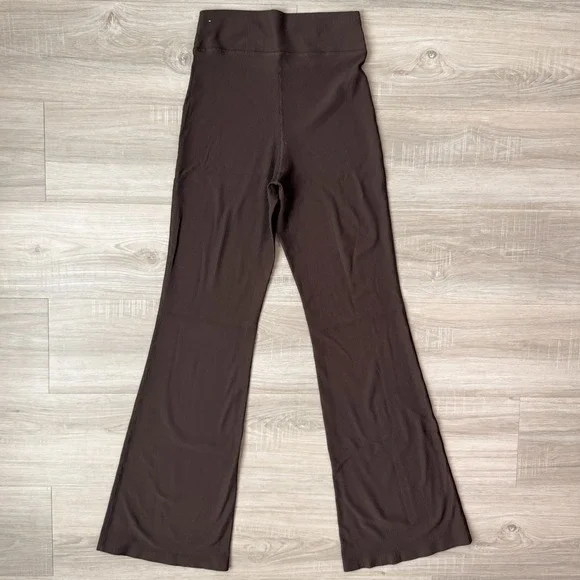 Brown Flare Leggings High Rise Ribbed Yoga Pants Bootcut Activewear M/L - Picture 5 of 6